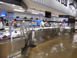 SeafoodCasesOnline.com - FSM Custom Angled Lineup - Fresh Seafood Ice Only Merchandisers with Convertible Self/Full-Service Frameless Glass Sneezeguard