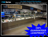 Convertible Self / Full-Service Sliding Door Glass Sneezeguard on Straight Lineup of Fresh Seafood Ice-Only Merchandisers