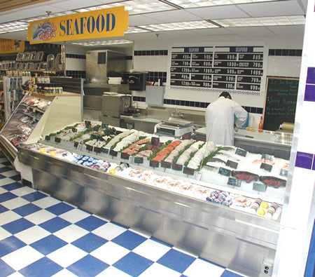 FSM14443-CB 12' Non-Refrigerated Seafood Merchandiser with Optional Front Grab & Go Clam Bar