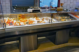 SeafoodCasesOnline.com - FSCN144-P-HS-W Angled Seafood Case Lineup with Pedestals