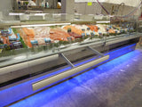 SeafoodCasesOnline.com - FSCN9642-AWD-CSCB-CWP-LED-SOH Refrigerated Seafood Merchandiser with Swing-Out Glass, Automatic Flush-Down System & LED Accent Lighting System