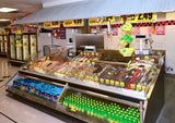 SeafoodCasesOnline.com - FSC31061-AW-CM Combination Seafood Merchandiser with Refrigerated Full-Service and Ice-Only Self-Service Front Bunker Sections